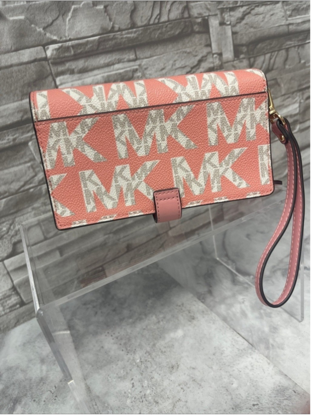 Michael Kors Signature Logo Tech Wristlet Primrose Multi Pink & White - Picture 2 of 5